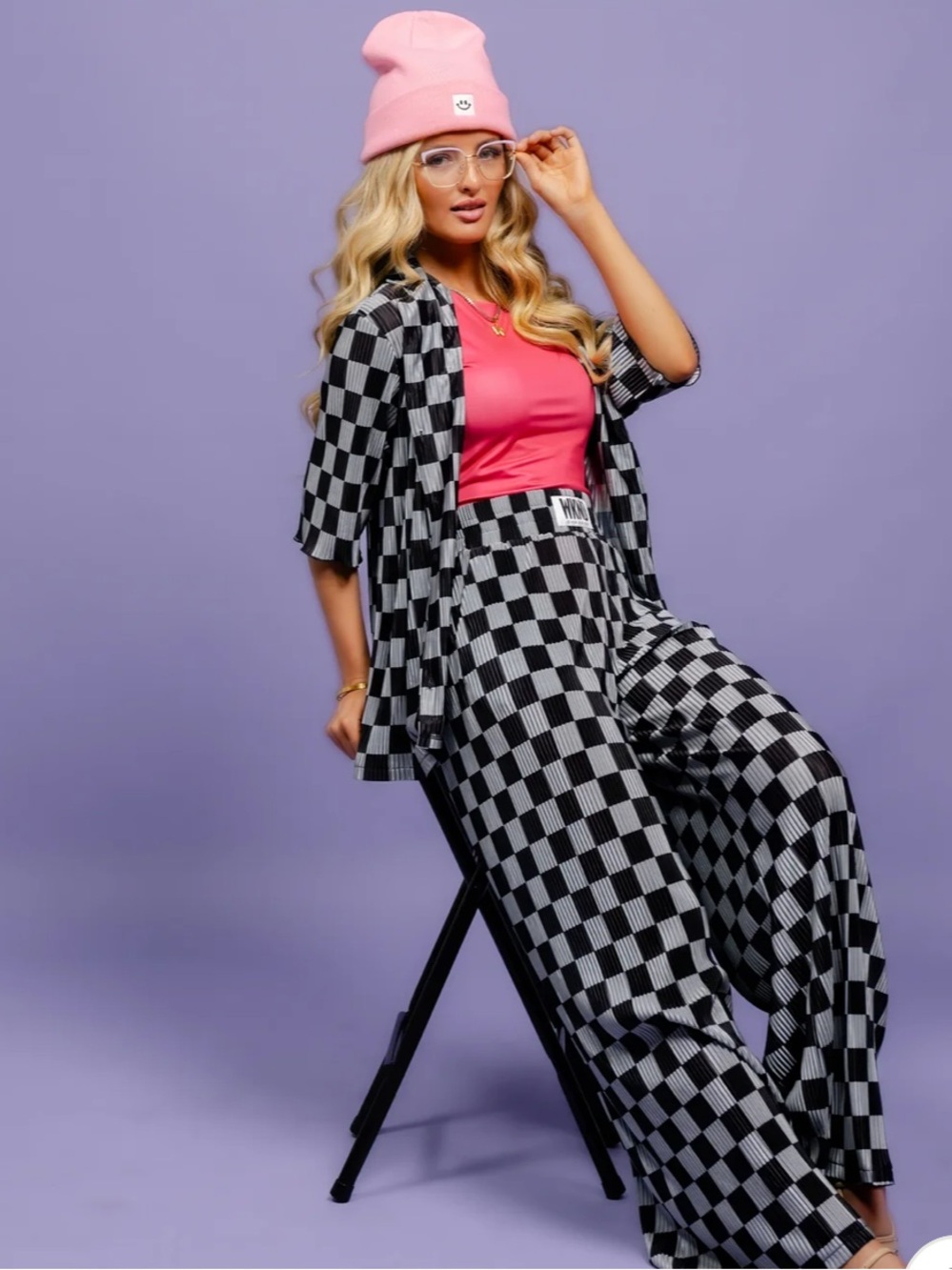 WKND Chasers Checkmate Plisse Set Silver Black Size XL (12-14)